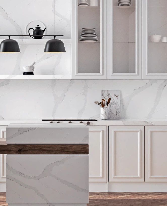 Kitchen Island White Quartz Wall
