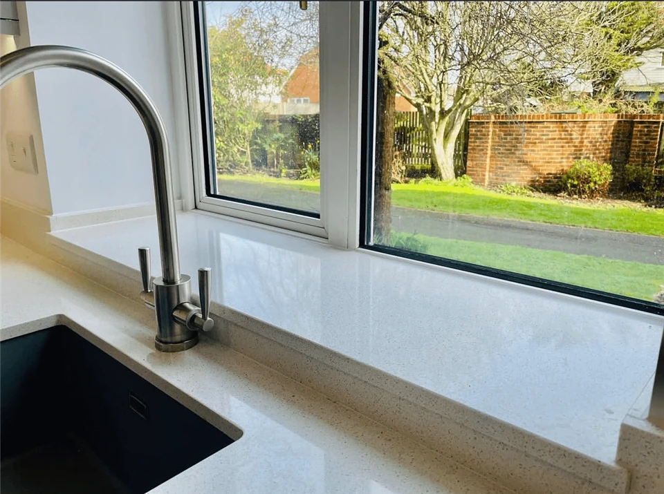 White Kitchen Quartz Window Sills