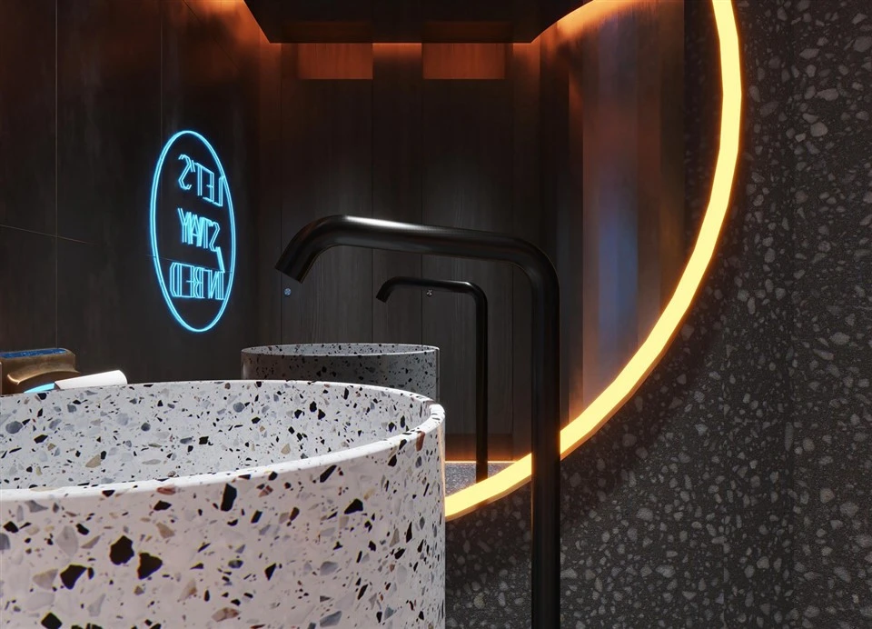 white terrazzo wash basins